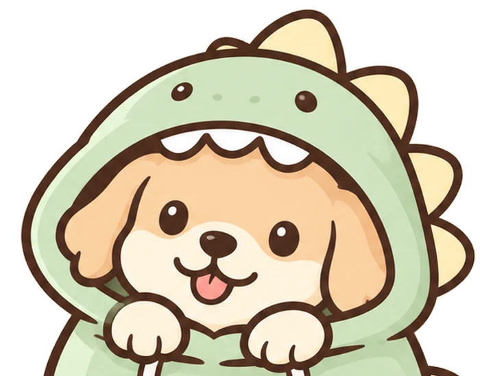 Snugosaur pup in a dino hood peeking over the pouch
